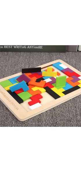 Colorful 3D Puzzle Wooden Tangram Math Toys Tetris Game Children Pre-school Magination Intellectual Educational Toy for Kids