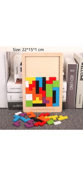 Colorful 3D Puzzle Wooden Tangram Math Toys Tetris Game Children Pre-school Magination Intellectual Educational Toy for Kids