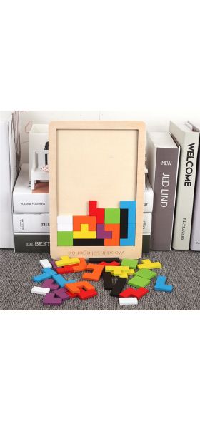 Colorful 3D Puzzle Wooden Tangram Math Toys Tetris Game Children Pre-school Magination Intellectual Educational Toy for Kids