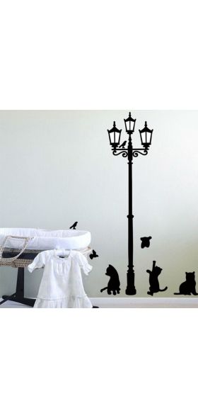 Creative DIY Popular Ancient Lamp Cats and Birds Wall Sticker cartoon Wall Mural Home Decor Room Kids Decals Wallpaper