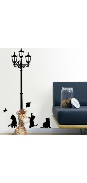 Creative DIY Popular Ancient Lamp Cats and Birds Wall Sticker cartoon Wall Mural Home Decor Room Kids Decals Wallpaper