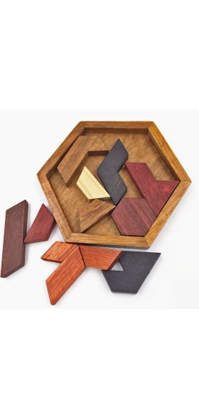 Hexagonal Wooden Puzzles IQ Game Educational Toys For Children Kids Adults Tangram Board IQ Brain Teaser Montessori Toys Gifts