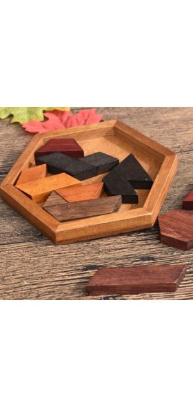 Hexagonal Wooden Puzzles IQ Game Educational Toys For Children Kids Adults Tangram Board IQ Brain Teaser Montessori Toys Gifts