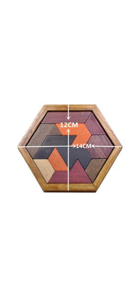 Hexagonal Wooden Puzzles IQ Game Educational Toys For Children Kids Adults Tangram Board IQ Brain Teaser Montessori Toys Gifts