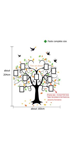 Large 160*204cm Family Tree Heart-shaped Photo Frame Wall Sticker Love You Forever Bird Decals Mural Art Home Decor Removable