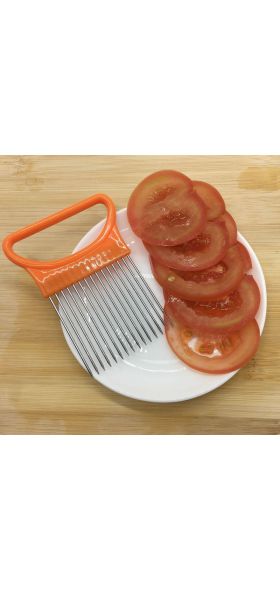 Stainless Steel Onion Needle Onion Fork Vegetables Fruit Slicer Tomato Cutter Cutting Safe Aid Holder Kitchen Accessories Tools