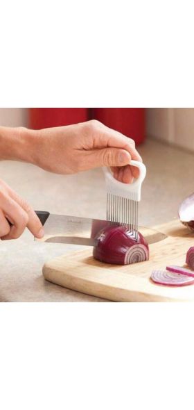 Stainless Steel Onion Needle Onion Fork Vegetables Fruit Slicer Tomato Cutter Cutting Safe Aid Holder Kitchen Accessories Tools
