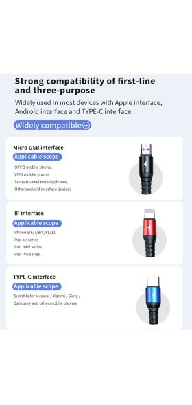 Super Charge 3 in 1 USB Cable for Huawei for iPhone 12 11 Pro Max 3in1 2in1 Fast Charge 8 Pin Micro USB Type C Cable for Samsung