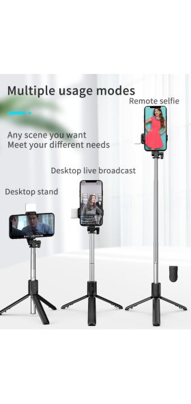 Wireless bluetooth selfie stick foldable mini tripod with fill light shutter remote control for IOS Android Self-Timer Rod Stick