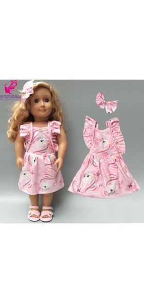 18inch american doll sequin pink lace dress with bow new born baby doll clothes out wear