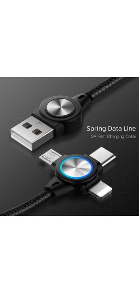 3 in 1 USB Cable For iPhone 12 11 Xs Max Xr X 8 7 6s 5s Charing Charger USB C Micro USB Cable For Samsung Xiaomi Android Phone