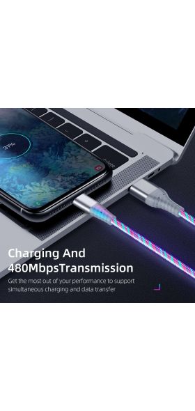 Flow USB Data Cable For iPhone 12 Pro Max 11 XS XR X 8 7 6S Luminous Micro USB Type C 3A Fast Charging Cable For Huawei Xiaomi