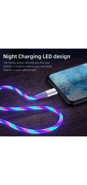 Flow USB Data Cable For iPhone 12 Pro Max 11 XS XR X 8 7 6S Luminous Micro USB Type C 3A Fast Charging Cable For Huawei Xiaomi