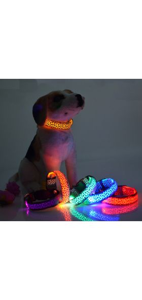 Leopard LED Dog Collar Luminous Adjustable Glowing Collar For Dogs Pet Night Safety Nylon Collar Luminous LED Bright Dog Collar