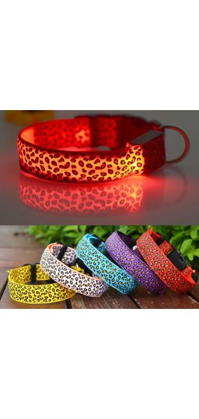 Leopard LED Dog Collar Luminous Adjustable Glowing Collar For Dogs Pet Night Safety Nylon Collar Luminous LED Bright Dog Collar
