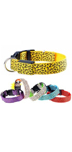 Leopard LED Dog Collar Luminous Adjustable Glowing Collar For Dogs Pet Night Safety Nylon Collar Luminous LED Bright Dog Collar