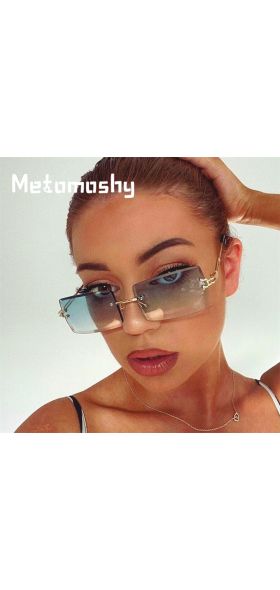 2020 Small Rimless Sunglasses Women Summer Style Rectangle Sun Glasses Green Brown Shades Female UV400 Mirrors Glasses Eyewear