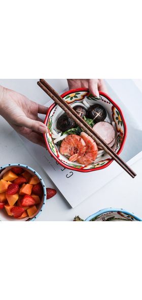 Bohemian Hand-painted Ceramic Salad Bowl Rice Ramen Bowl Soup Bowls Fruit Home Breakfast Cereal Household Kitchen Tableware
