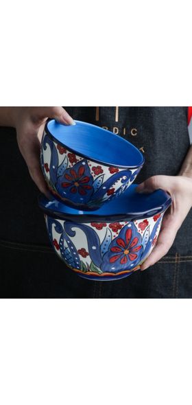 Bohemian Hand-painted Ceramic Salad Bowl Rice Ramen Bowl Soup Bowls Fruit Home Breakfast Cereal Household Kitchen Tableware