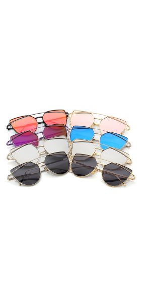 New Fashion Cat Eye Sunglasses Women Luxury Brand Design Mirror Lens Vintage Sun Glasses Rose Gold Metal UV400 oculos