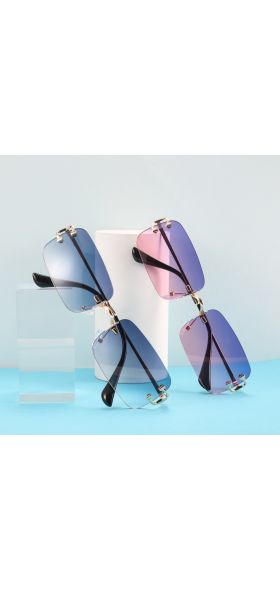 Peekaboo blue rectangular sunglasses rimless men metal fashion square sun glasses for women gradient lens frameless 2021 uv400