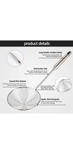 Premium 304 Stainless Steel Spider Mesh Strainer & Colander Ladle Skimmer Cooking Tool Kitchenware Heat-resistant