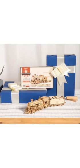 Robotime Rokr DIY 308pcs Laser Cutting Movable Steam Train Wooden Model Building Kits Assembly Toy Gift for Children Adult MC501