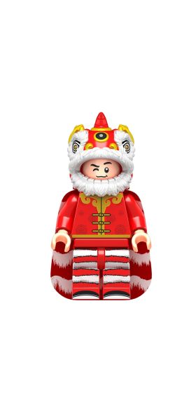 Small building block toys Chinese New Year'S Eve Dinner Lion Dance Dragon Dance Figures Building Blocks Bricks Children Toys