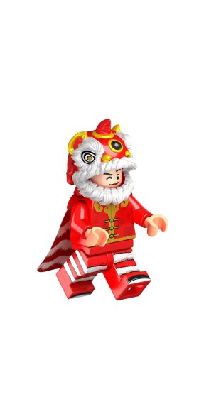 Small building block toys Chinese New Year'S Eve Dinner Lion Dance Dragon Dance Figures Building Blocks Bricks Children Toys
