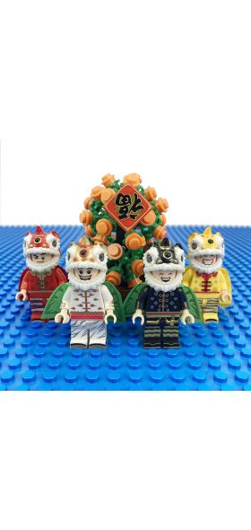 Small building block toys Chinese New Year'S Eve Dinner Lion Dance Dragon Dance Figures Building Blocks Bricks Children Toys