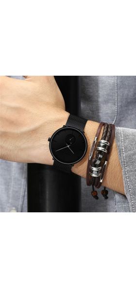 CRRJU 2150 Fashion men watches Top brand Causal Ultra-thin Mesh Steel Wristwatch men  Black sport waterproof Quartz Watch reloj