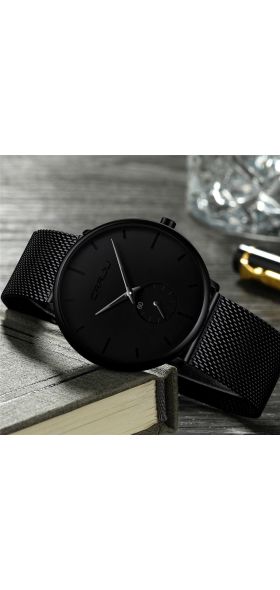 CRRJU 2150 Fashion men watches Top brand Causal Ultra-thin Mesh Steel Wristwatch men  Black sport waterproof Quartz Watch reloj
