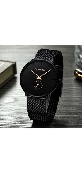 CRRJU 2150 Fashion men watches Top brand Causal Ultra-thin Mesh Steel Wristwatch men  Black sport waterproof Quartz Watch reloj