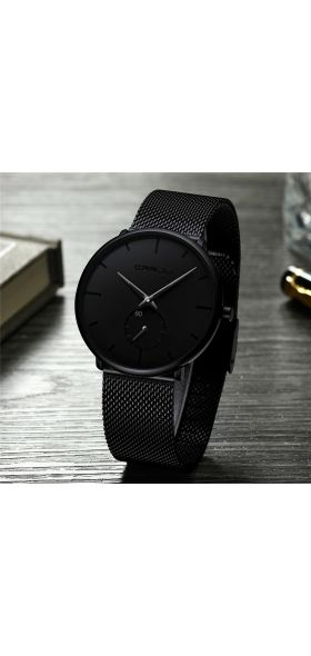 CRRJU 2150 Fashion men watches Top brand Causal Ultra-thin Mesh Steel Wristwatch men  Black sport waterproof Quartz Watch reloj