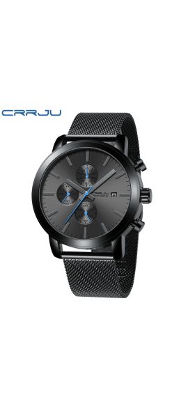 CRRJU Fashion Mens Watches 2020 Luxury Top Brand Quartz Watch Military Sport Mesh Strap Waterproof Wrist Watches Men Relogios