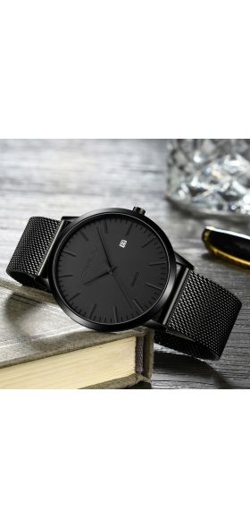 CRRJU Fashion Mens Watches Ultra Thin Quartz Watch Men Casual Slim Mesh Steel Waterproof Sport Watch Black Relogio Masculino