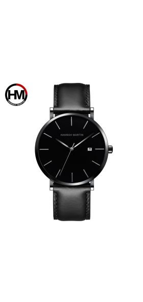 Japan Quartz Movement Full Black Simple Design Original Classic Men Watches With Calendar Leisure Fashion Waterproof Wrist Watch