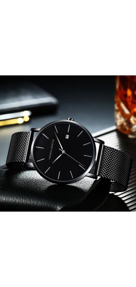 Japan Quartz Movement Full Black Simple Design Original Classic Men Watches With Calendar Leisure Fashion Waterproof Wrist Watch