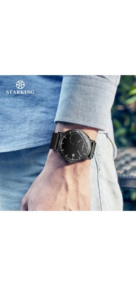 STARKING Dress Men Watch Steel Mesh Band Quartz Analog Wristwatch 3ATM Waterproof Curved Glass Blue Male Clock Relogio Masculino