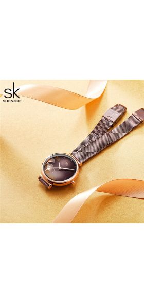 Shengke New Design Women Watches Elegant 32 MM Dial Blue Mesh Band Reloj Mujer Japanese Quartz Movement  Luxury Relogio Feminino