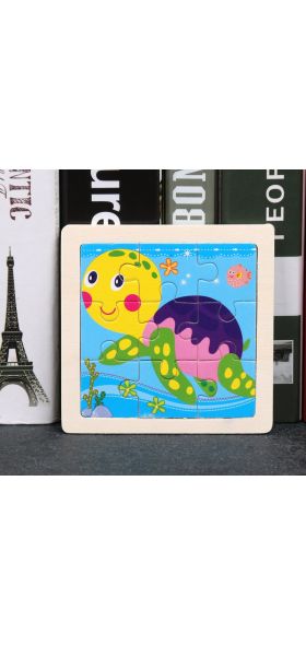 Vokmascot 9pcs Mini Size Kids Toys Wooden 3D Jigsaw Puzzle for Children Baby Cartoon Animal Traffic Tangram Puzzles Educational