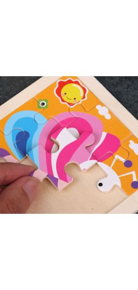 Vokmascot 9pcs Mini Size Kids Toys Wooden 3D Jigsaw Puzzle for Children Baby Cartoon Animal Traffic Tangram Puzzles Educational