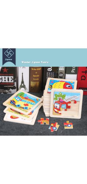 Vokmascot 9pcs Mini Size Kids Toys Wooden 3D Jigsaw Puzzle for Children Baby Cartoon Animal Traffic Tangram Puzzles Educational