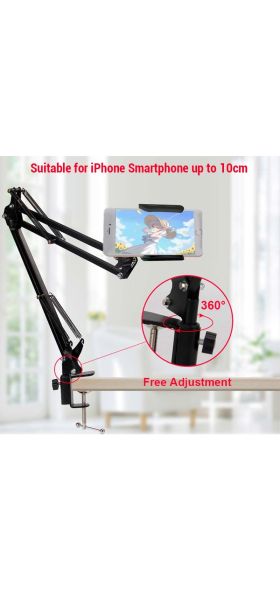 360 Rotating Flexible Long Arms Mobile Phone Holder For iPhone Xiaomi Desktop Bed Lazy Bracket Phone Stand Metal Clamp Support