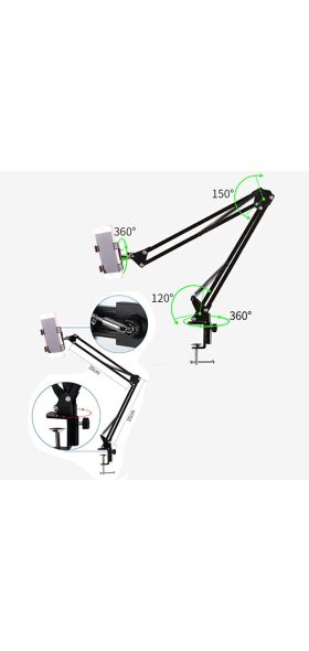 360 Rotating Flexible Long Arms Mobile Phone Holder For iPhone Xiaomi Desktop Bed Lazy Bracket Phone Stand Metal Clamp Support