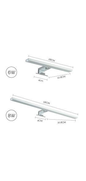 6000K LED Mirror Light Bathroom Cabinet Lights 6W 8W Make-up Mirror Light Vanity Lighting Wall Lamps IP44 LED Wall Light