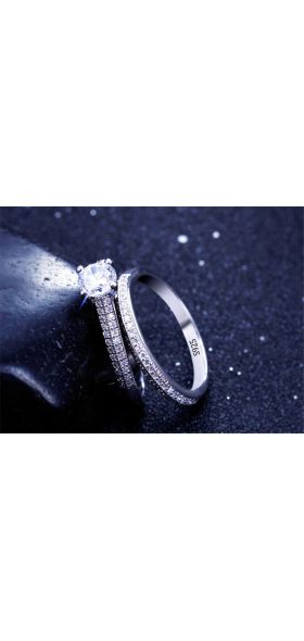 CC 925 Silver Rings For Women Simple Design Double Stackable Fashion Jewelry Bridal Sets Wedding Engagement Ring Accessory CC634