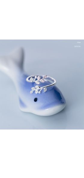 DIEERLAN Personality 925 Sterling Silver Crystal Leaf Rings For Women Wedding Jewelry Adjustable Antique Finger Ring Anillos