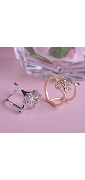 Luxury Crystal Butterfly Tree Leaf Wedding Rings for Women Fashion Engagement Jewelry White Crystal Open Adjustable Finger Ring