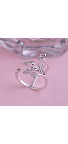 Luxury Crystal Butterfly Tree Leaf Wedding Rings for Women Fashion Engagement Jewelry White Crystal Open Adjustable Finger Ring